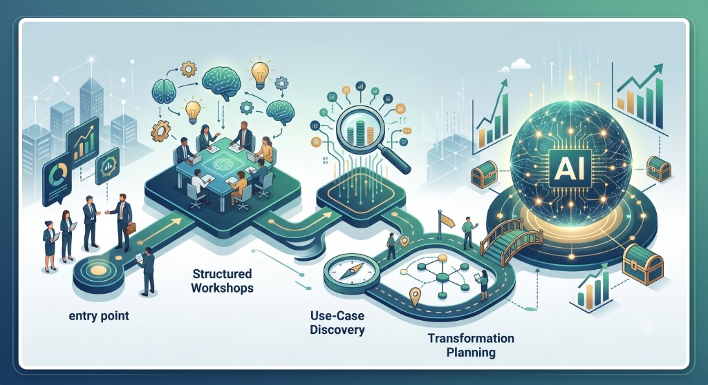 AI consultancy journey from workshops and use-case discovery to transformation planning