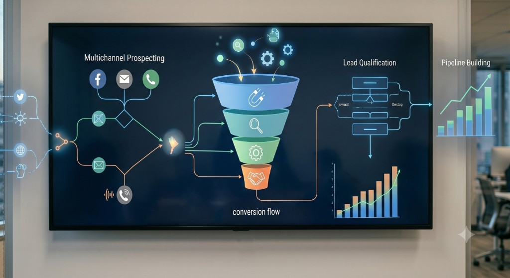 Lead generation funnel with multichannel prospecting, qualification, and pipeline building